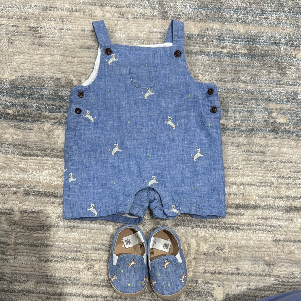 Janie and Jack Blue Overalls and Shoes Set